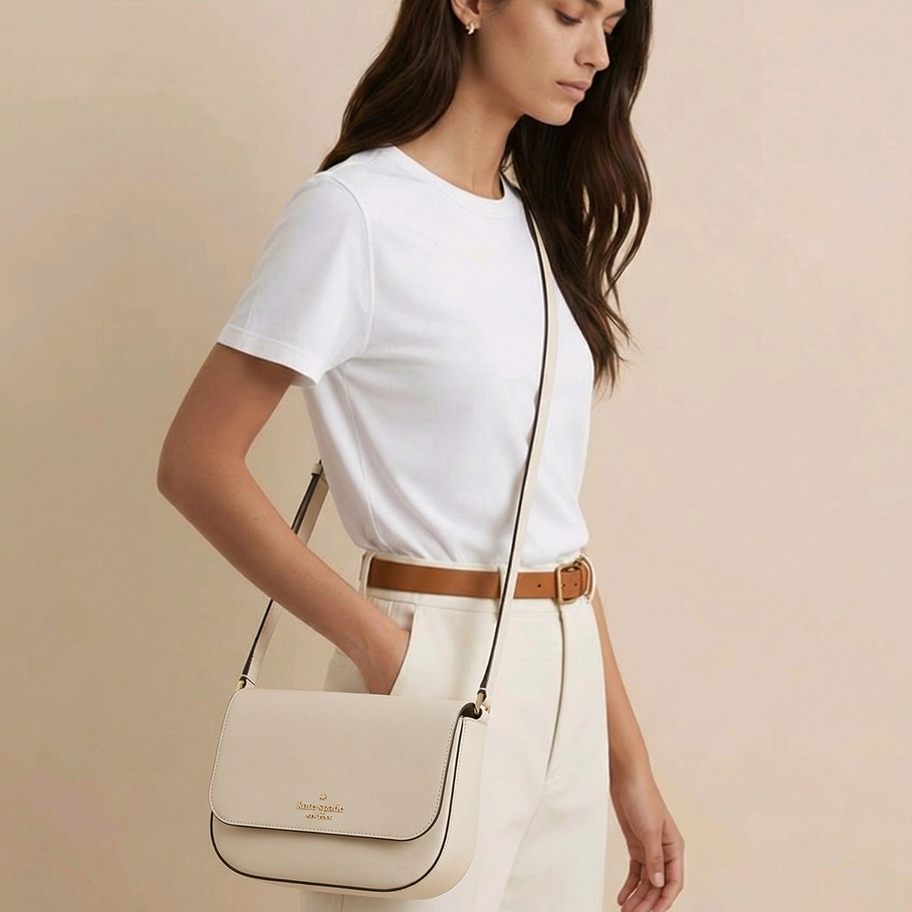 Kate Spade Staci Saffiano Leather Shoulder bag  Pale Yellow - Picture 2 of 4